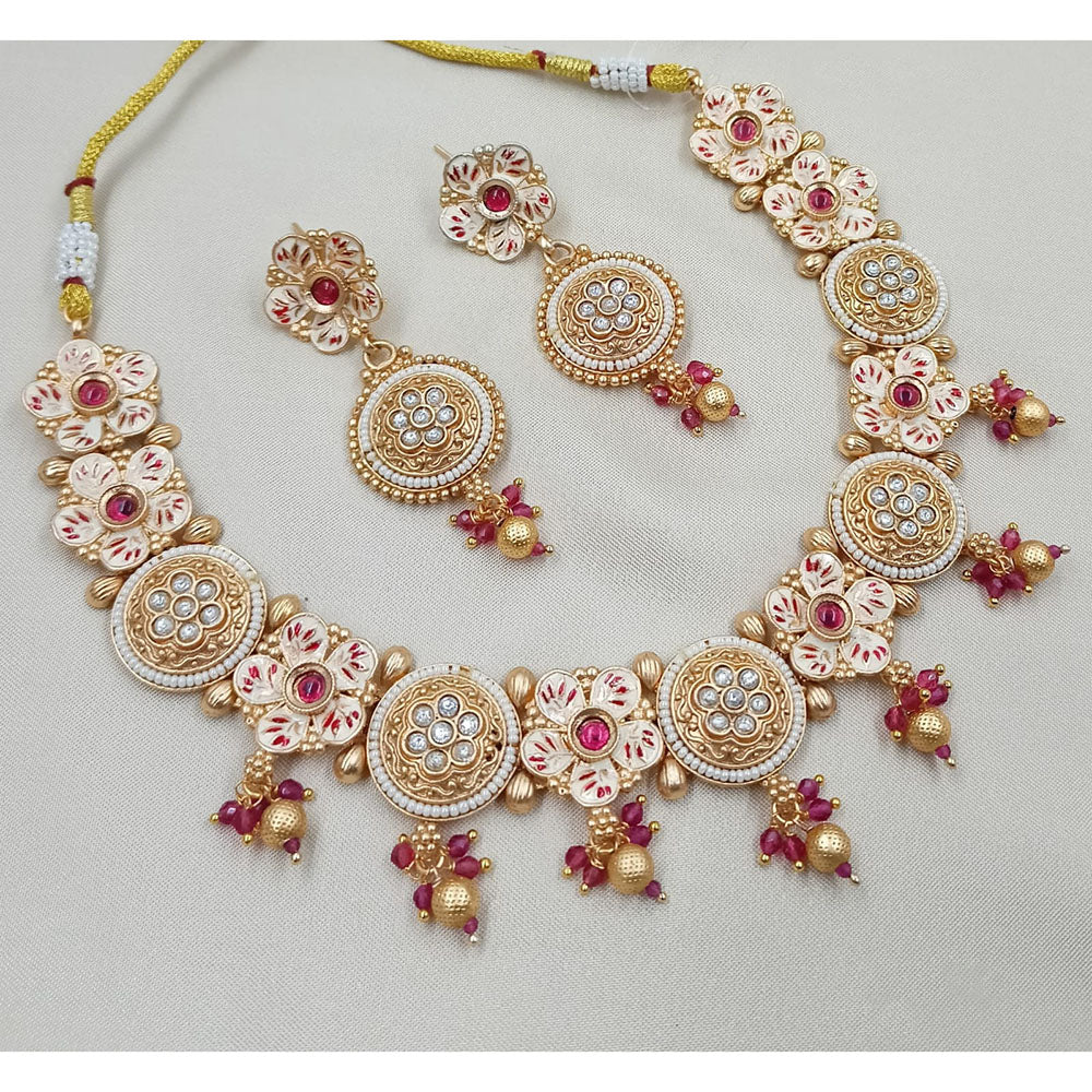 NAFJ Glam Pota Stone And Pearl Enamel Meenakari Necklace Set