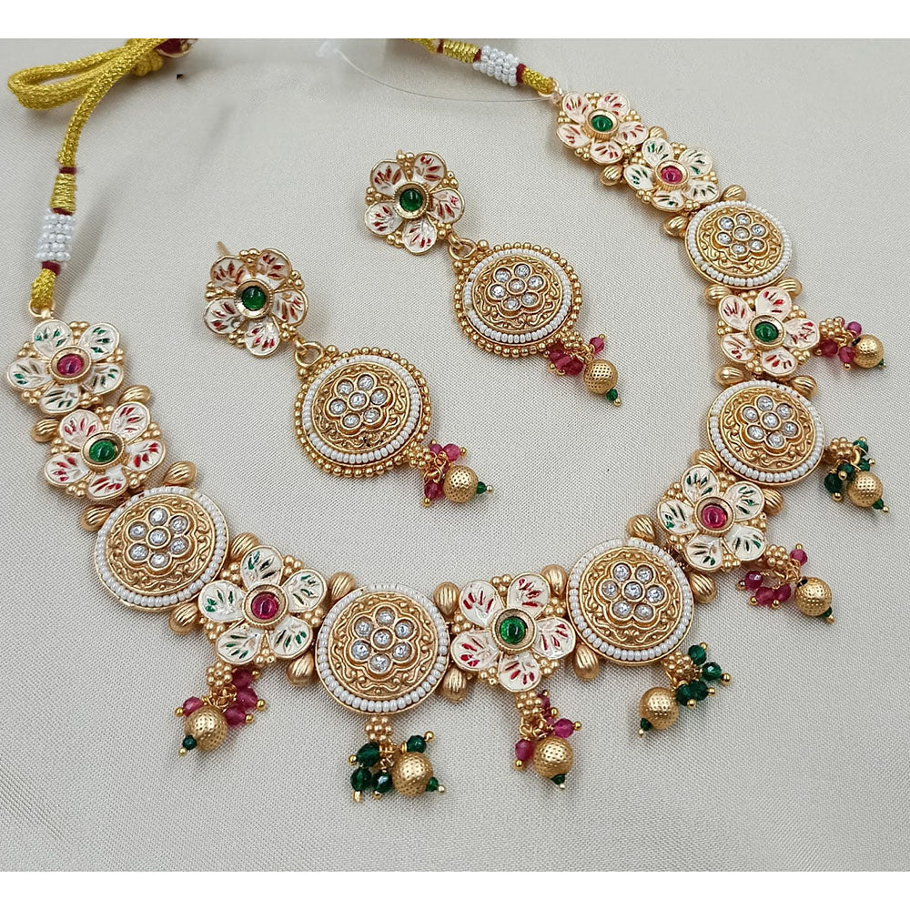 NAFJ Glam Pota Stone And Pearl Enamel Meenakari Necklace Set