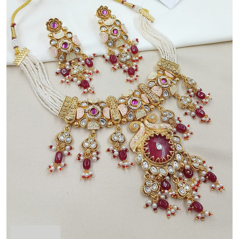 NAFJ Royal Pota Stone And Pearl Meenakari Necklace Set