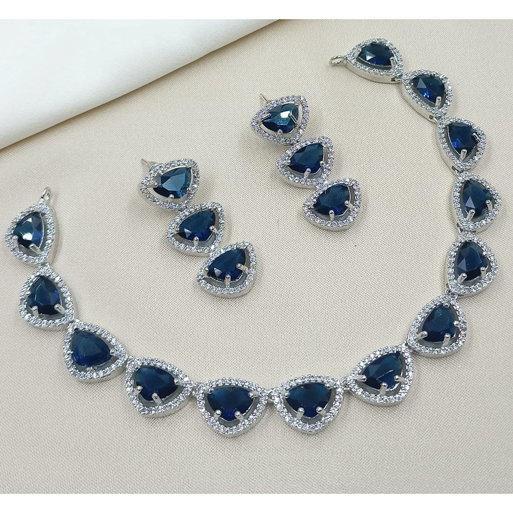 NAFJ Luxury Rhodium Polish American Diamond Necklace Set