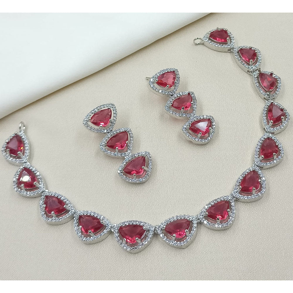 NAFJ Luxury Rhodium Polish American Diamond Necklace Set