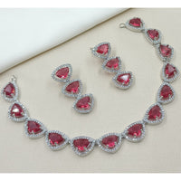 NAFJ Luxury Rhodium Polish American Diamond Necklace Set