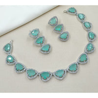 NAFJ Luxury Rhodium Polish American Diamond Necklace Set