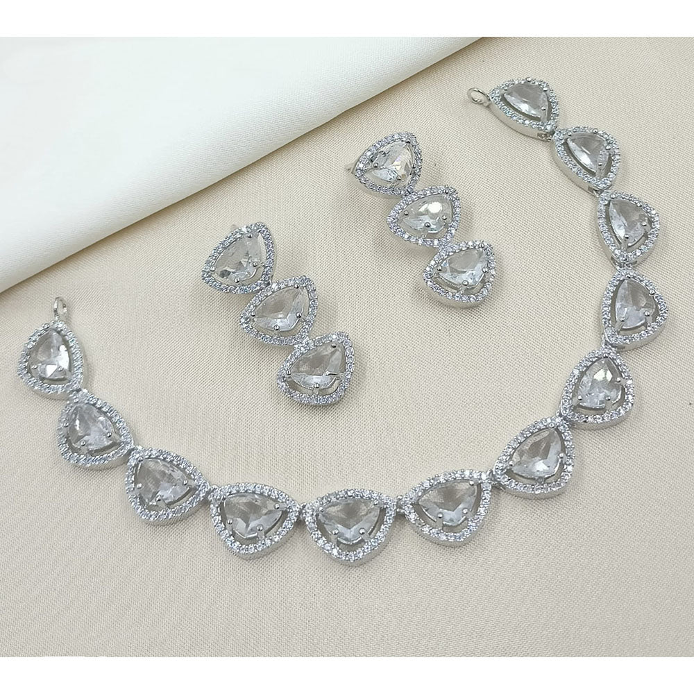 NAFJ Luxury Rhodium Polish American Diamond Necklace Set