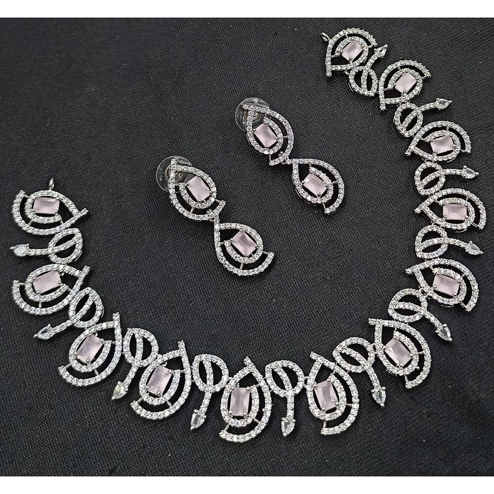 NAFJ Luxury Rhodium Polish American Diamond Necklace Set