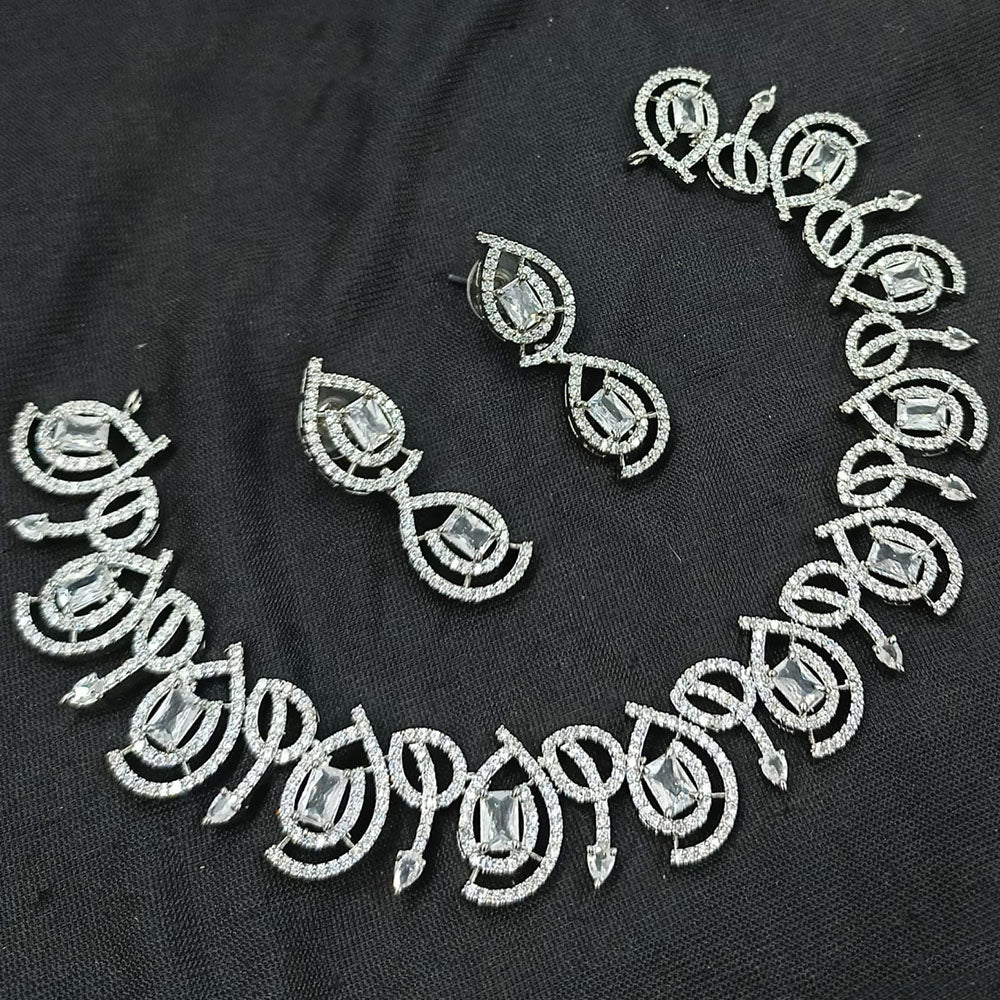 NAFJ Luxury Rhodium Polish American Diamond Necklace Set