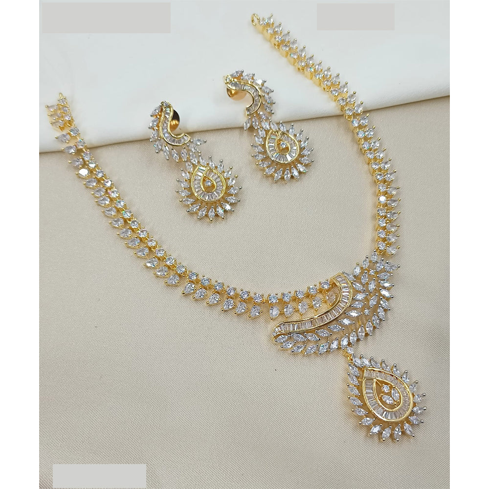 NAFJ Luxury Rhodium Polish American Diamond Necklace Set