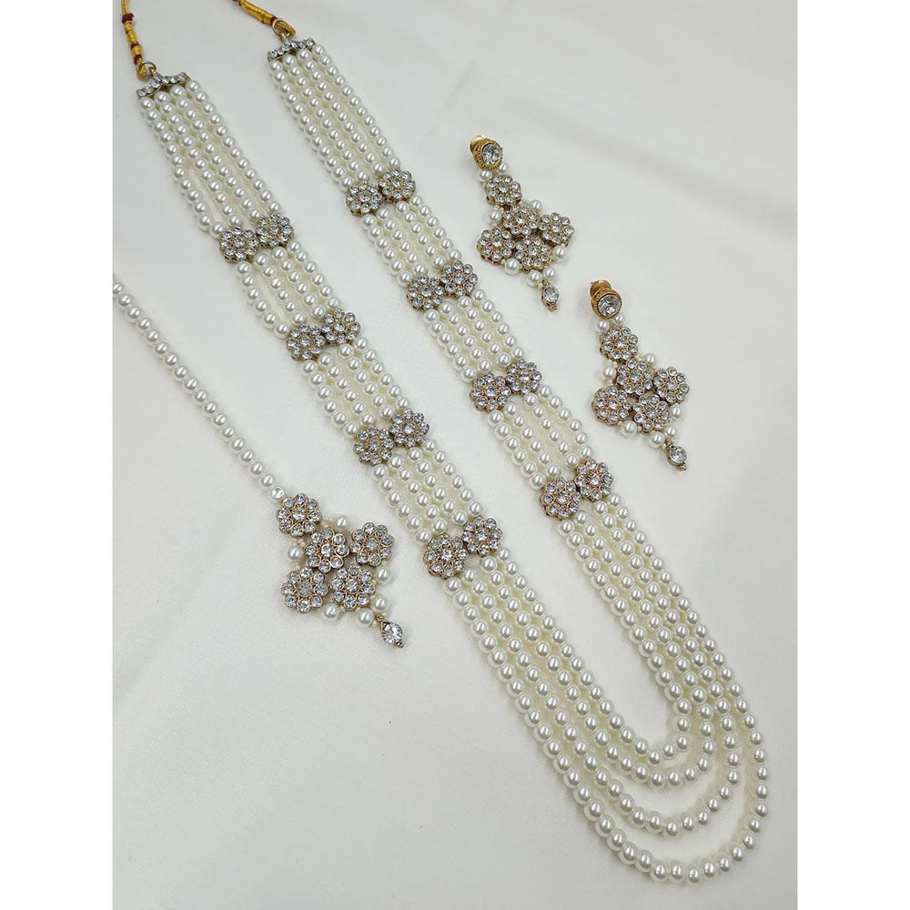 NAFJ Premium Austrian Stone And Pearl Designer Long Necklace Set