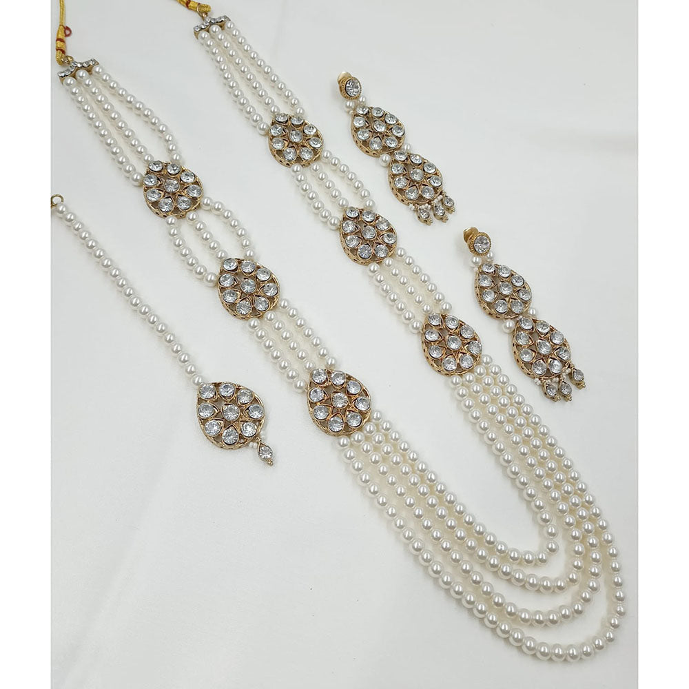 NAFJ Premium Austrian Stone And Pearl Designer Long Necklace Set