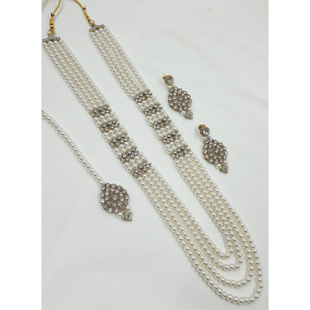 NAFJ Premium Austrian Stone And Pearl Designer Long Necklace Set