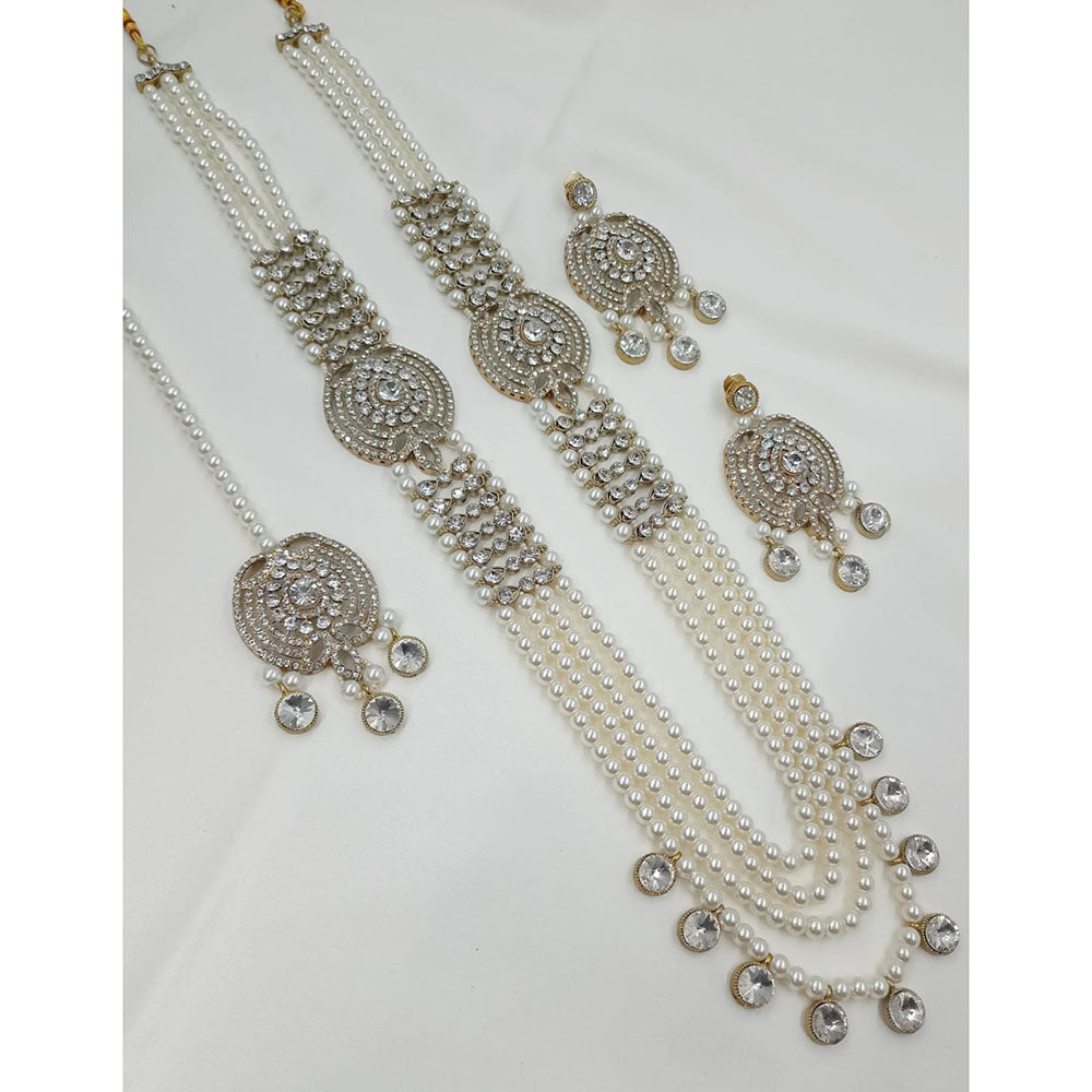 NAFJ Premium Austrian Stone And Pearl Designer Long Necklace Set