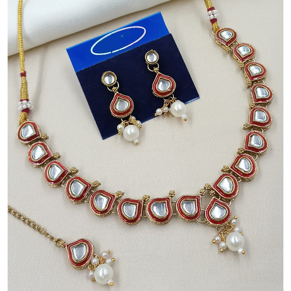 NAFJ Royal Kundan Stone And Pearl Meenakari Necklace Set