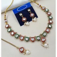 NAFJ Royal Kundan Stone And Pearl Meenakari Necklace Set