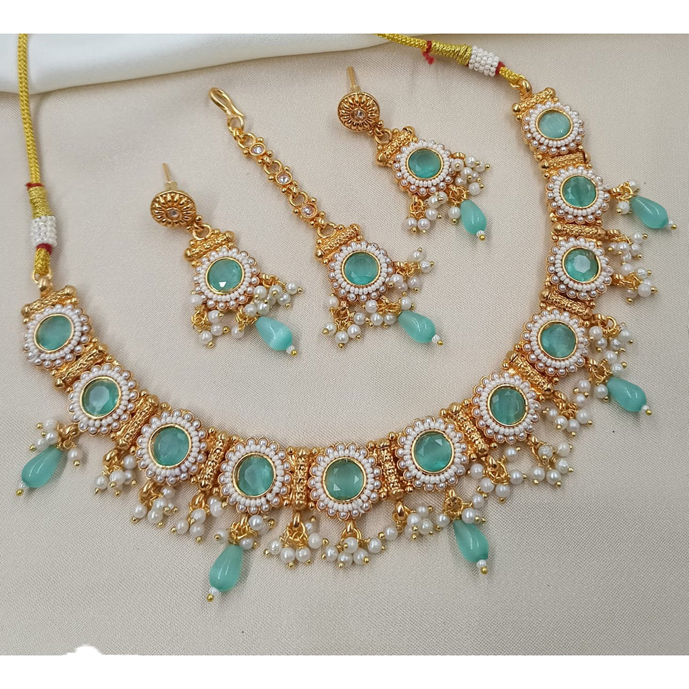 NAFJ Royal Look Pota Stone Pearl And Beads Necklace Set