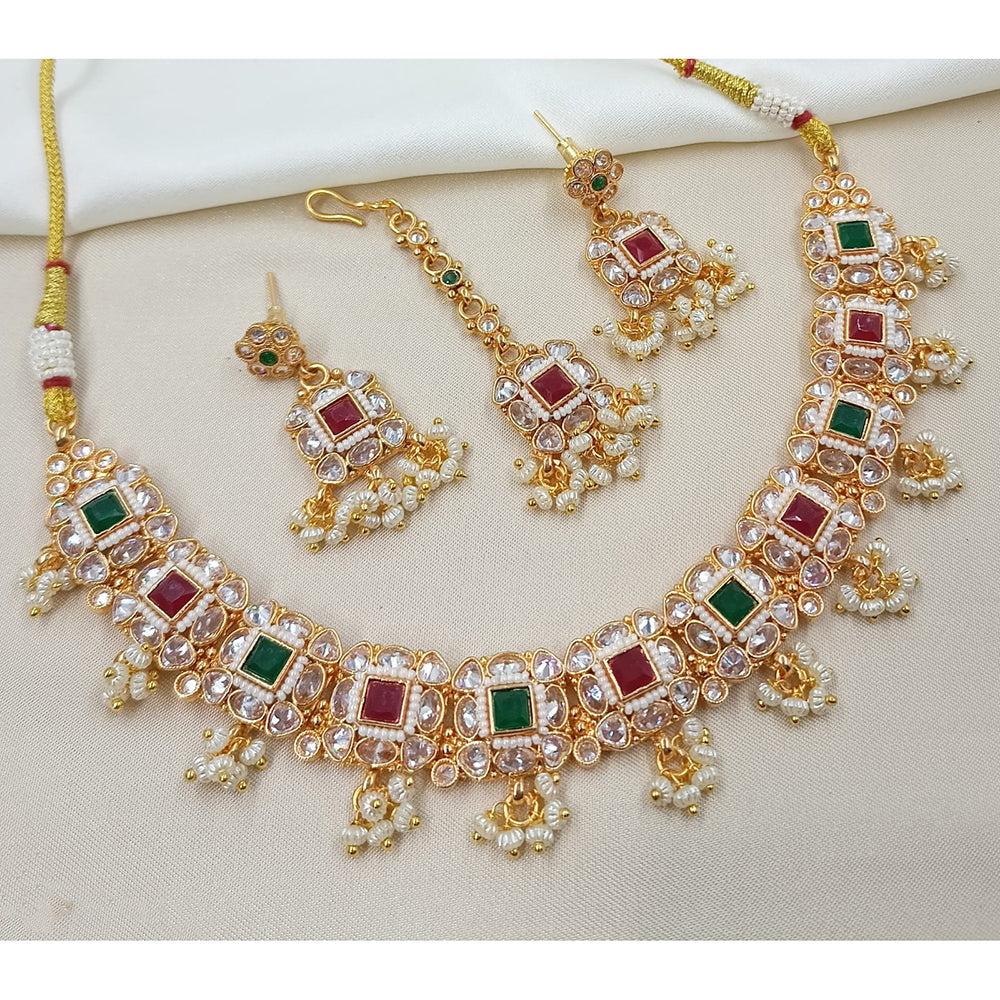 NAFJ Royal Look Pota Stone Pearl And Beads Necklace Set