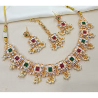 NAFJ Royal Look Pota Stone Pearl And Beads Necklace Set