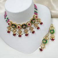 NAFJ Sparkling Crystal Stone Pearl And Beads Designer Choker Necklace Set