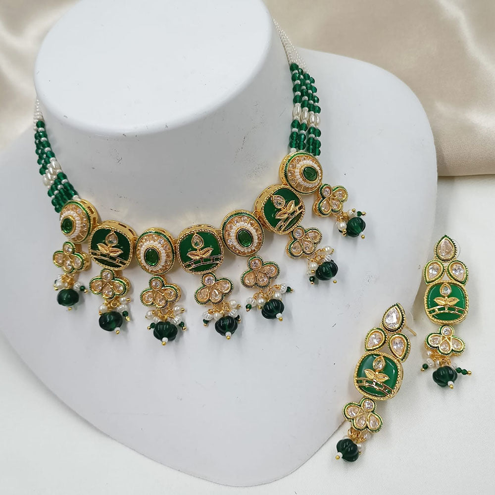 NAFJ Sparkling Crystal Stone Pearl And Beads Designer Choker Necklace Set