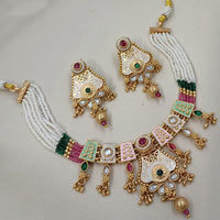 NAFJ Sparkling Pota Stone And Pearl Designer Meenakari Necklace Set
