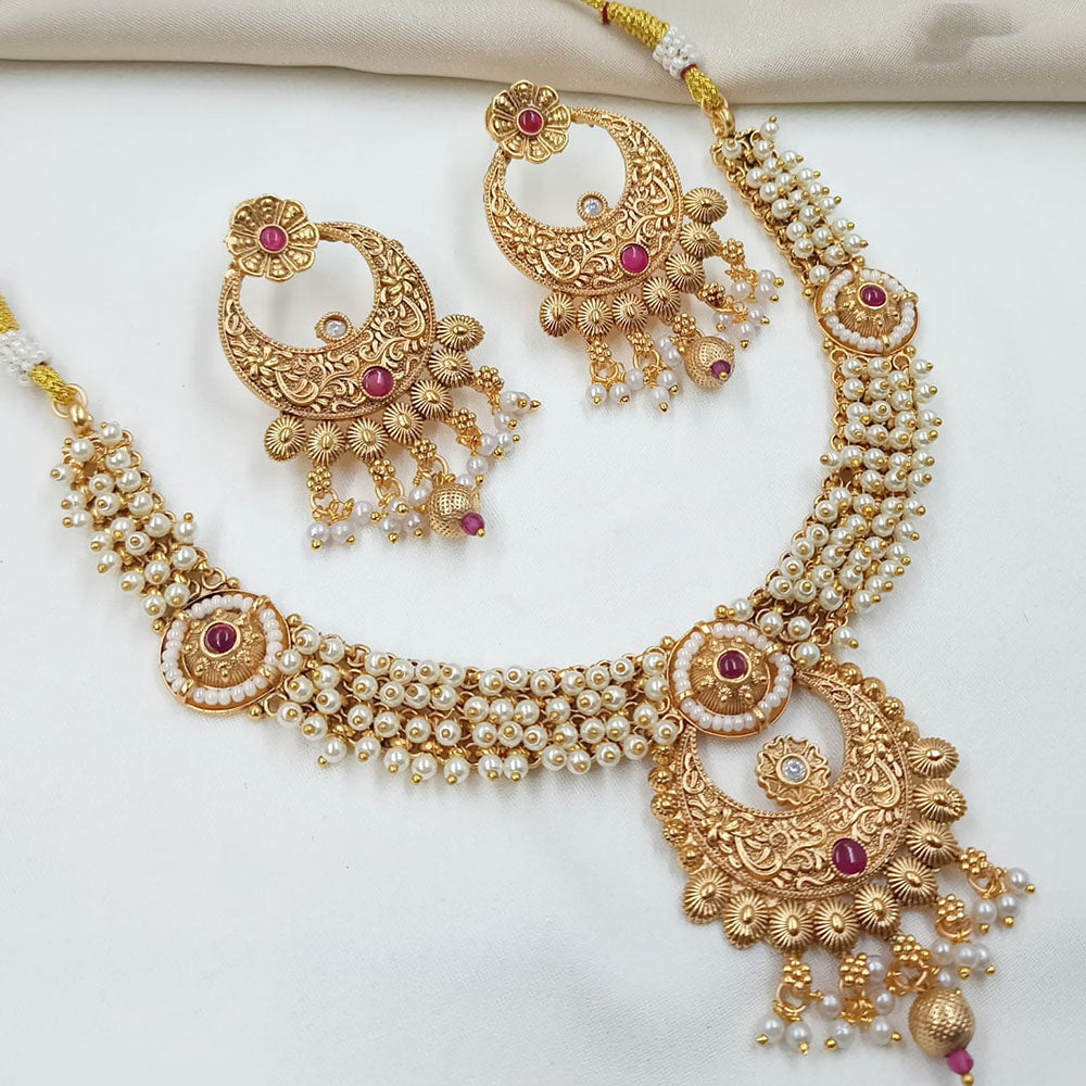 NAFJ Royal Pota Stone Designer And Pearl Necklace Set