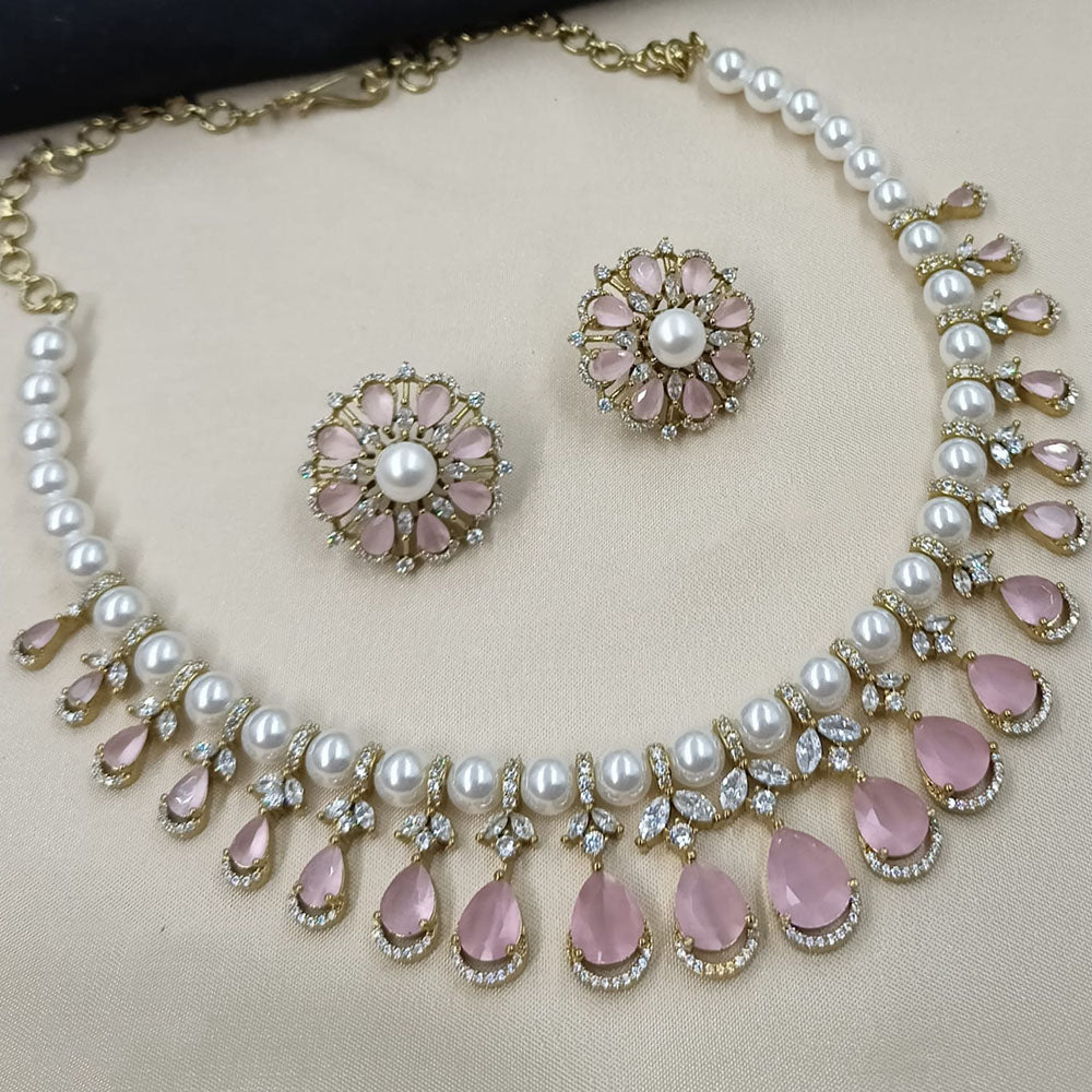 NAFJ Luxury American Diamond And Pearl Festive Jewellery Set