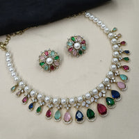 NAFJ Luxury American Diamond And Pearl Festive Jewellery Set