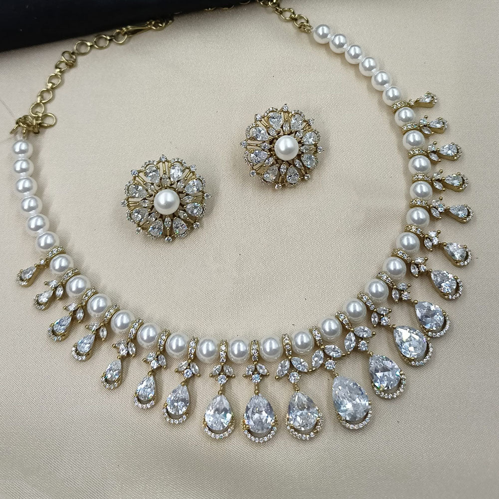 NAFJ Luxury American Diamond And Pearl Festive Jewellery Set