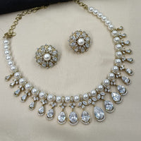 NAFJ Luxury American Diamond And Pearl Festive Jewellery Set