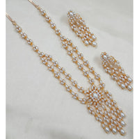 NAFJ Sparkling Crystal Stone And Pearl Designer Long Necklace Set