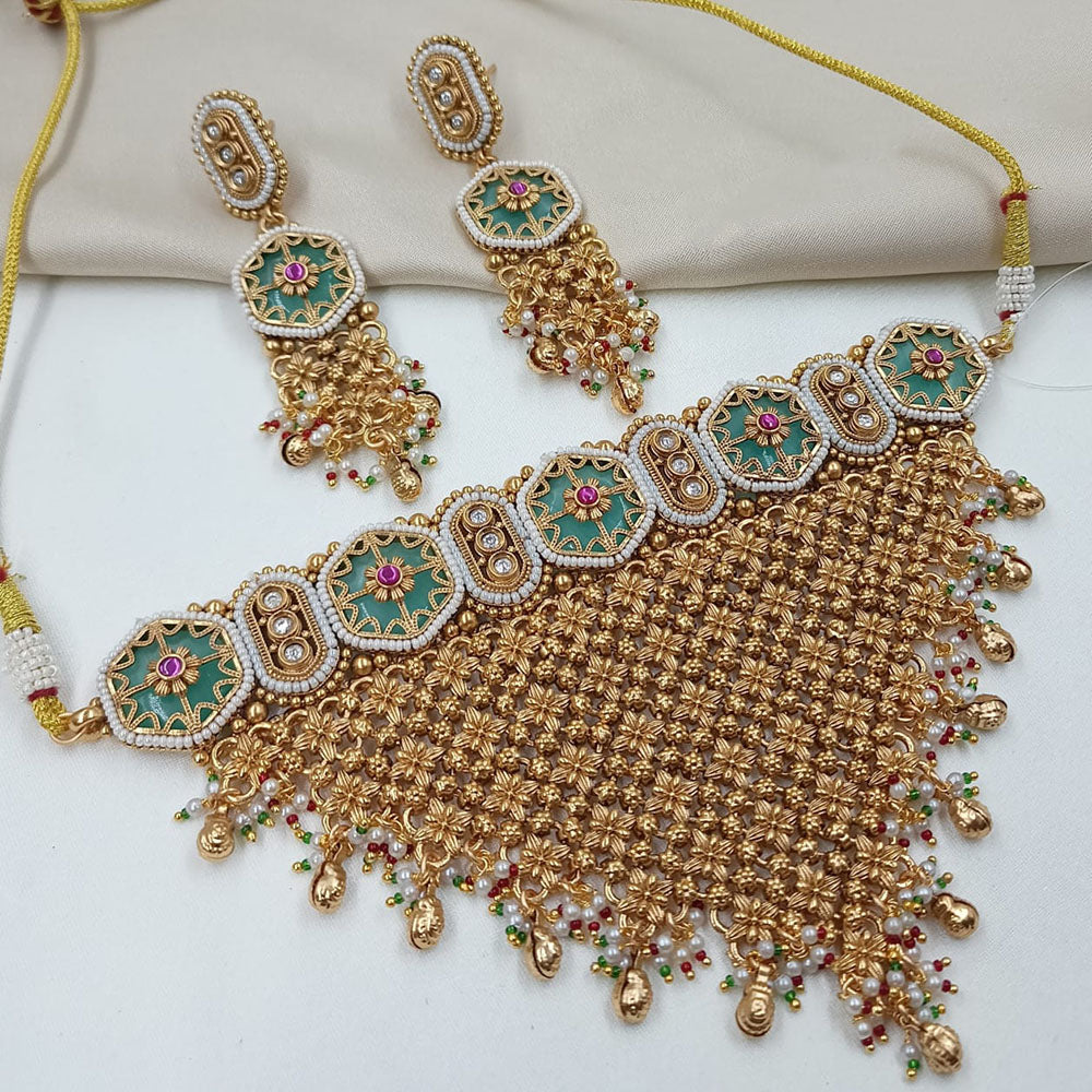 NAFJ Royal Pota Stone And Pearl Designer Choker Necklace Set