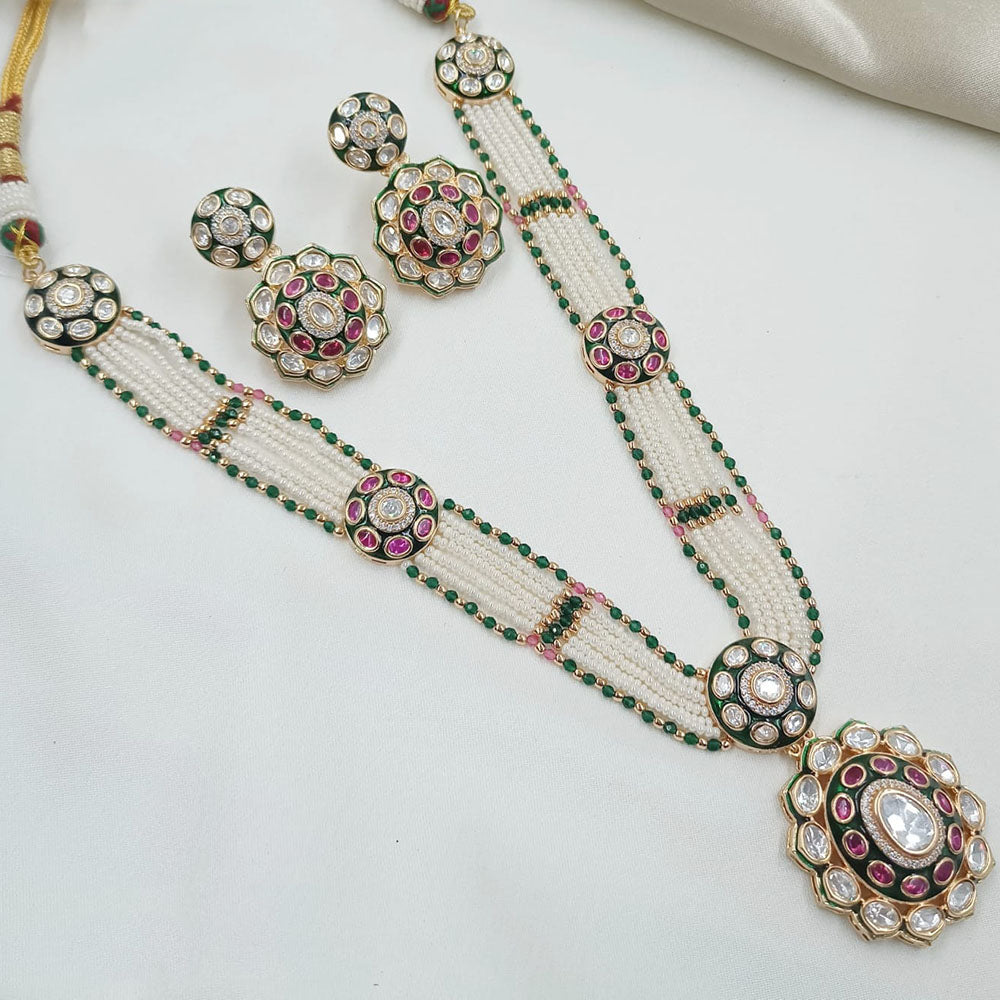 NAFJ Glam Polki Kundan Stone And Pearl Embellished Necklace Set