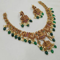 NAFJ Luxury Pota Stone And Pearl Traditional Temple Necklace Set