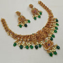 NAFJ Luxury Pota Stone And Pearl Traditional Temple Necklace Set