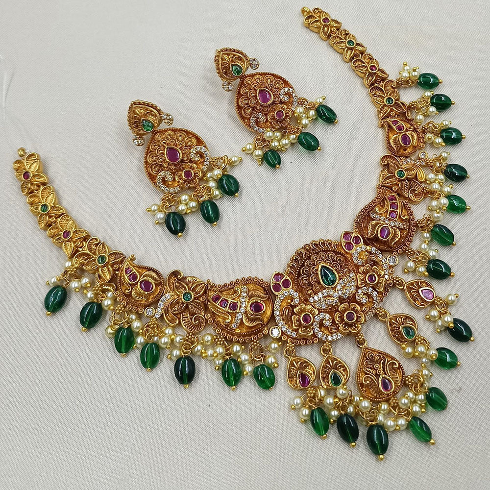 NAFJ Luxury Pota Stone And Pearl Traditional Necklace Set