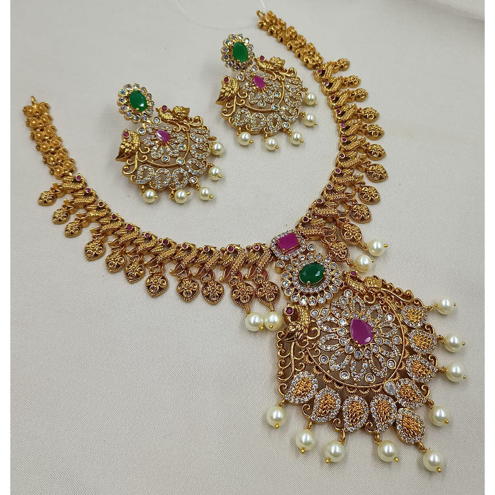 NAFJ Luxury Pota Stone Elephant Pearl Traditional Necklace Set