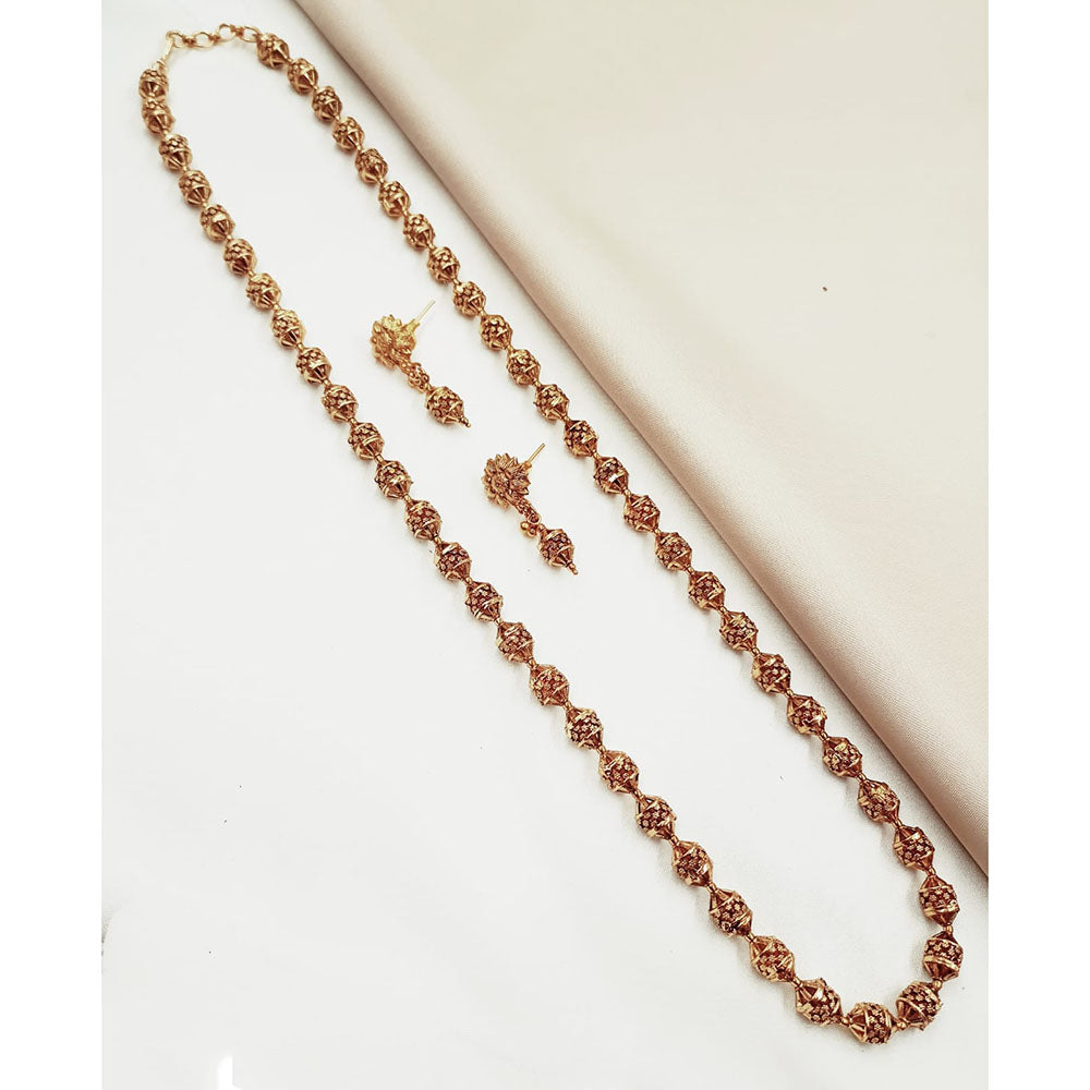 NAFJ Classic Beads Chain Long Necklace Set with Earrings