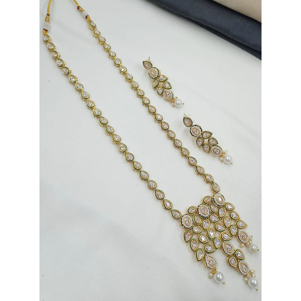 NAFJ Sparkling Crystal Stone And Pearl Designer Long Necklace Set