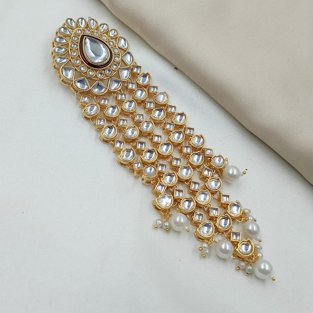 NAFJ Classic Indian Kundan Stone Pearl Hair Ornament