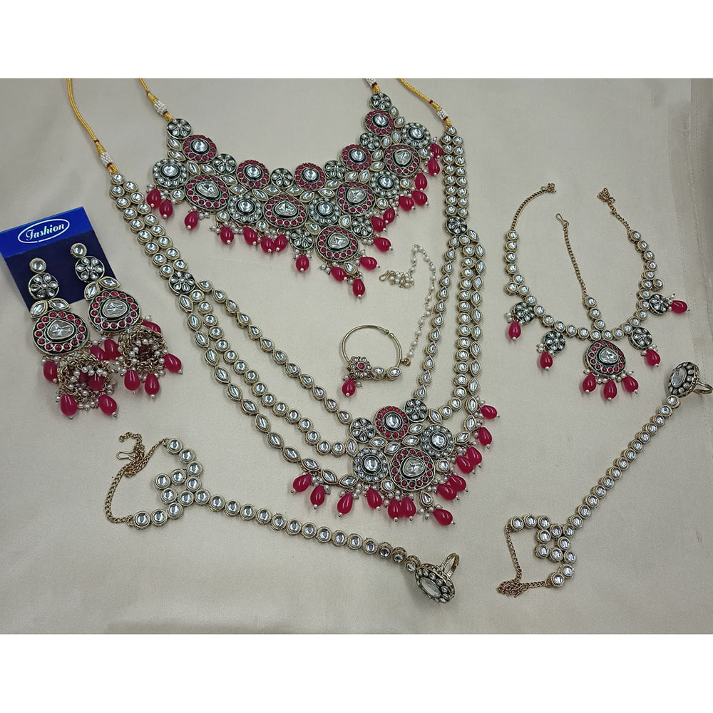 NAFJ Maharani Glow Kundan Stone Pearl And Beads Bridal Set