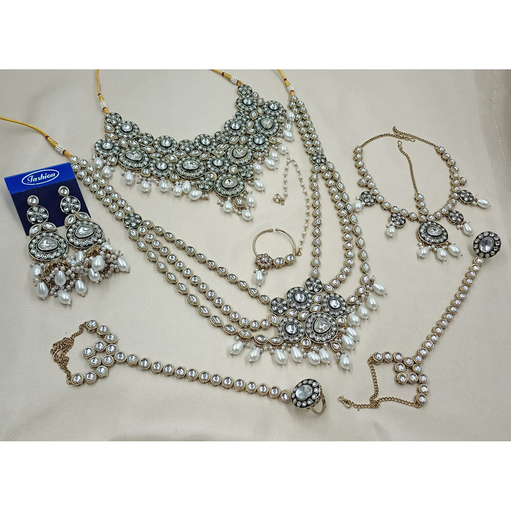 NAFJ Maharani Glow Kundan Stone Pearl And Beads Bridal Set