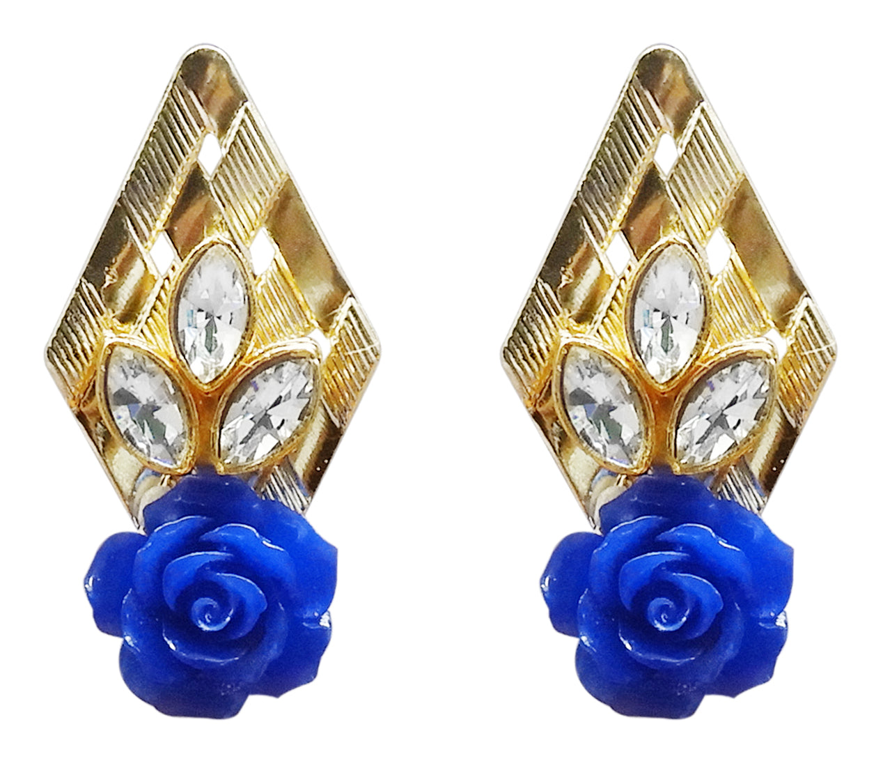 Hania Jewels Elegant Diamond Shaped Earrings with Floral Accent