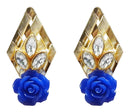  Hania Jewels Elegant Diamond Shaped Earrings with Floral Accent