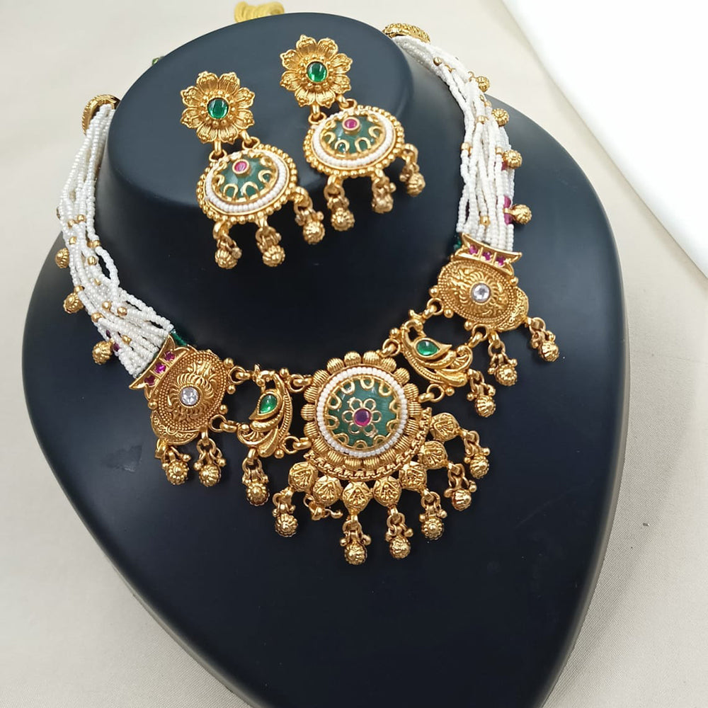 NAFJ Graceful Pota And Austrian Stone Pearl Choker Necklace Set