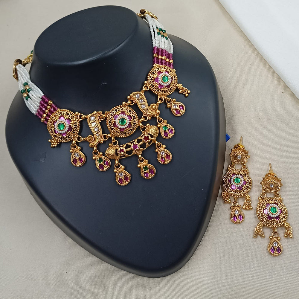 NAFJ Graceful Pota And Austrian Stone Pearl Choker Necklace Set