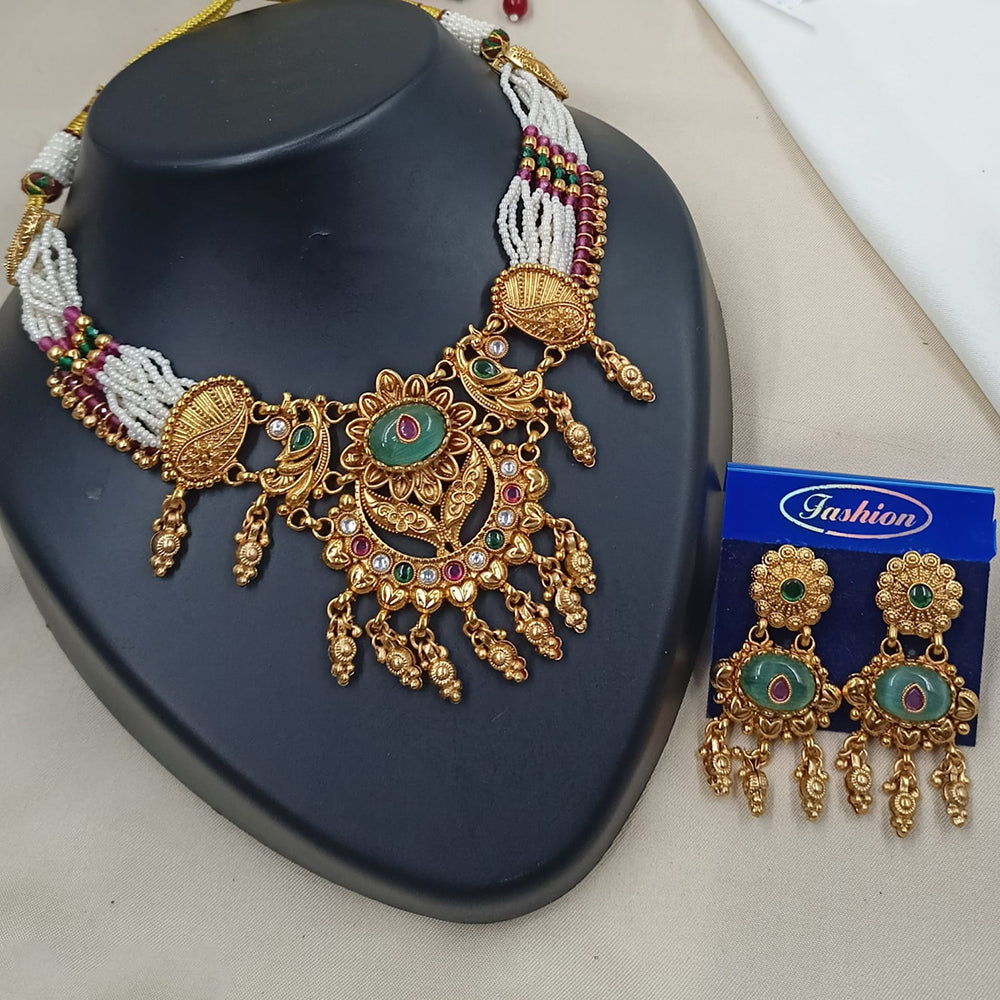 NAFJ Graceful Pota And Austrian Stone Pearl Choker Necklace Set