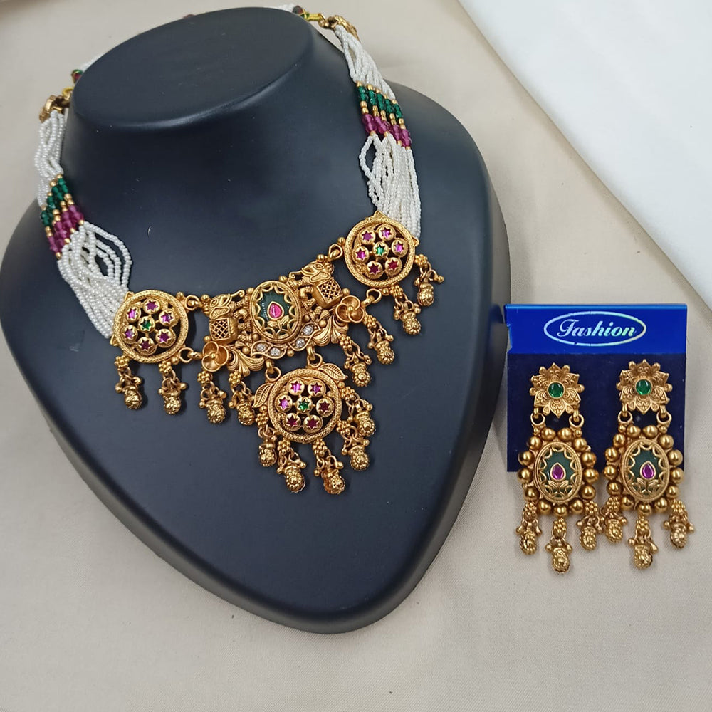 NAFJ Graceful Pota And Austrian Stone Pearl Choker Necklace Set