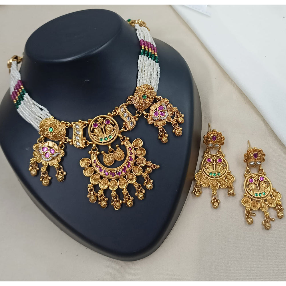 NAFJ Graceful Pota And Austrian Stone Pearl Choker Necklace Set