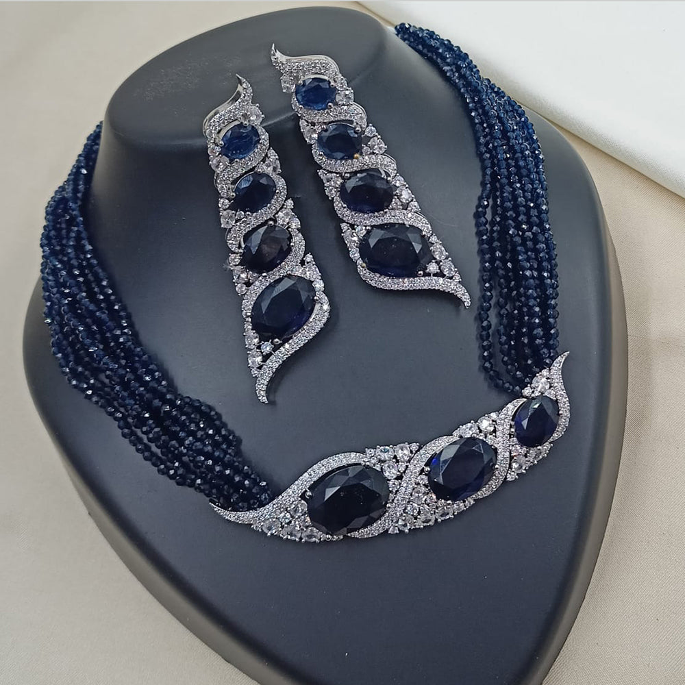 NAFJ Royal Sparkle American Daimond And Pearl Choker Necklace Set