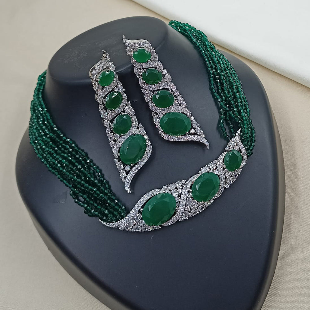 NAFJ Royal Sparkle American Daimond And Pearl Choker Necklace Set