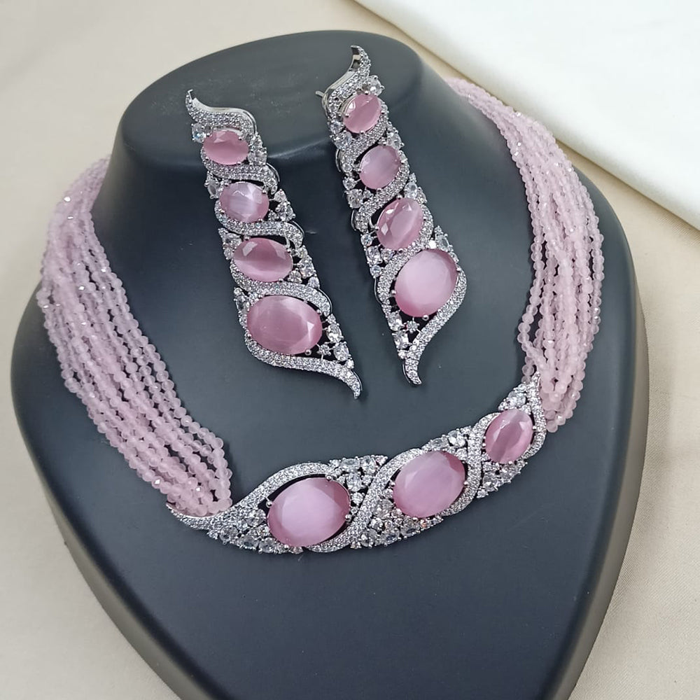 NAFJ Royal Sparkle American Daimond And Pearl Choker Necklace Set